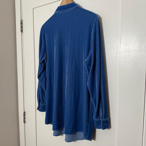 Soft Surroundings Boyfriend Shirt Womens Sz M Blue Velvet Long Sleeve Button Up - Picture 7 of 13